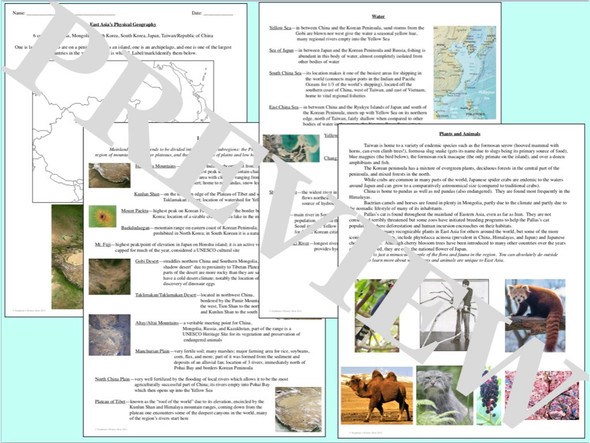 East Asia Physical Geography Reference Sheet and Review