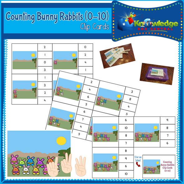 Counting Bunny Rabbits Clip Cards (0-10) 