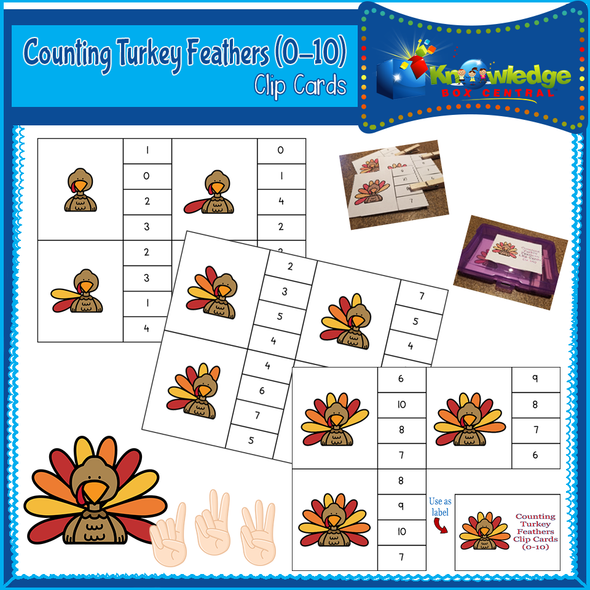 Counting Turkey Feathers Clip Cards (0-10) 