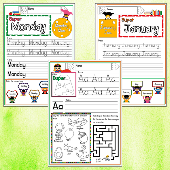 Pre-K | Pre-School Superhero Tracing, Writing and Pencil Control Practice