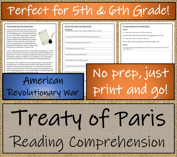 Treaty of Paris Close Reading Activity | 5th Grade & 6th Grade