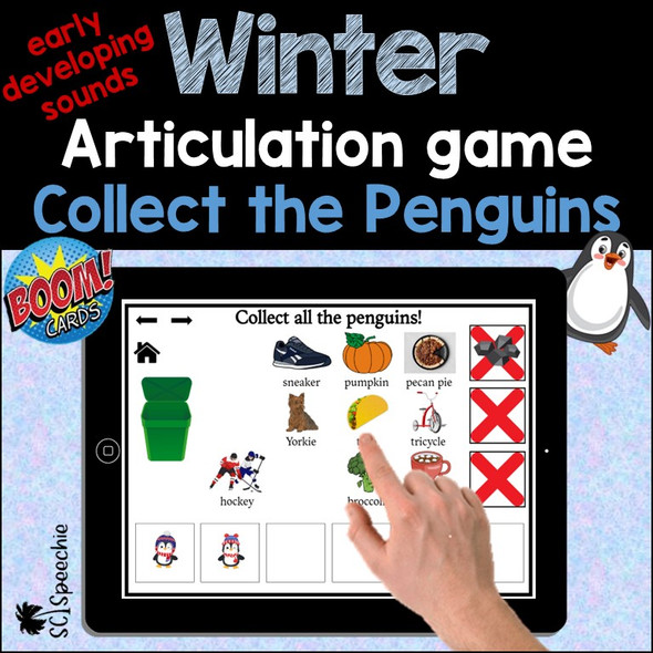 Winter Articulation Game:  Collect the Penguins - early developing sounds BOOM Card™