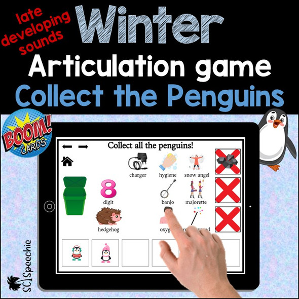 Winter Articulation Game:  Collect the Penguins - late developing sounds BOOM Card™