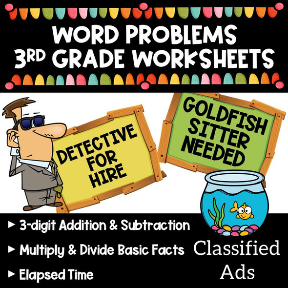 3rd Grade Worksheets - Word Problems - Add, Subtract, Multiply, Divide, and Elapsed Time