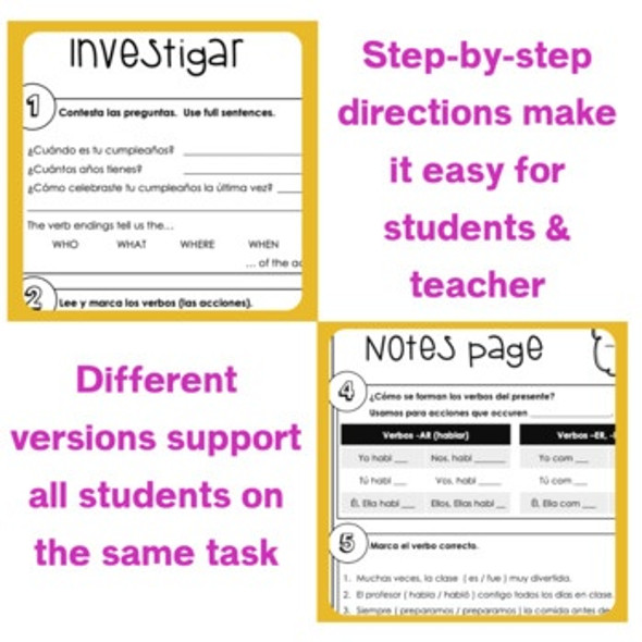 Pop Up Grammar - Past and Present CI-Friendly Spanish Lesson