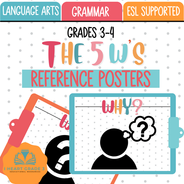 This product includes 5 full coloured posters to help your students to not only remember the 5 W's (who, what, when, where, and why) but to also use them in their writing.
Each W comes with its own icon that makes it easy for students to visualize and remember what each of them means.