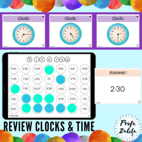 4 in a row | Review game to practice time and clocks