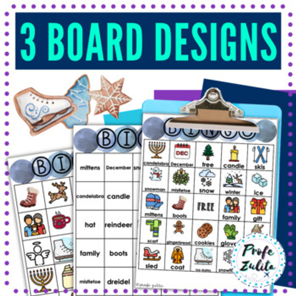 Winter Vocabulary Game BINGO Activity - 37 Boards Elementary / Newcomer
