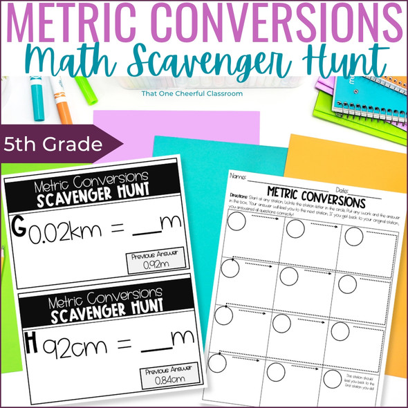 5th Grade Metric Length Measurement Conversions Scavenger Hunt Activity