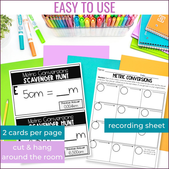 5th Grade Metric Length Measurement Conversions Scavenger Hunt Activity