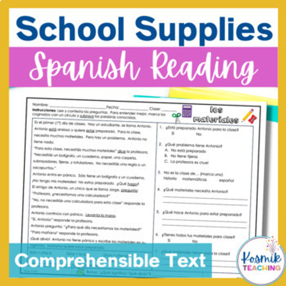 Spanish School Supplies Comprehensible CI Reading