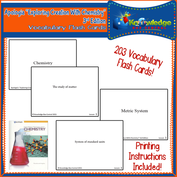 Apologia Exploring Creation With Chemistry 3rd Edition Vocabulary Flash Cards