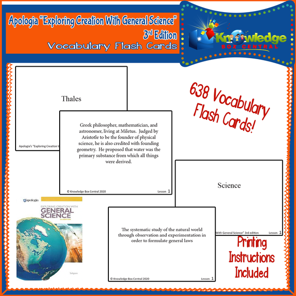 Apologia Exploring Creation With General Science 3rd Edition Vocabulary Word Flash Cards 