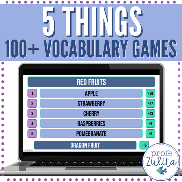 5 Things Game - 100+ Vocabulary Theme Prompts for ELL ESL Newcomers
