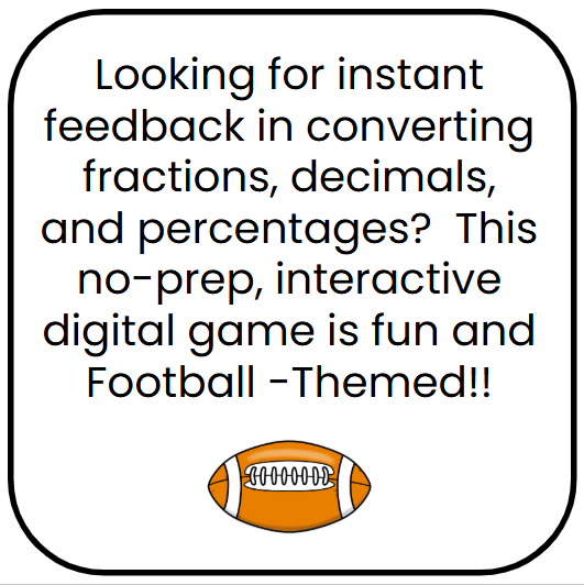 Super Bowl/Football Fractions/Decimals/Percentages Slide Game - Google Slides & Power Point