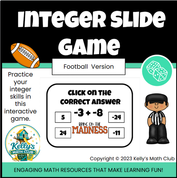 Super Bowl/Football Integer Slide Game - Google Slides & Power Point