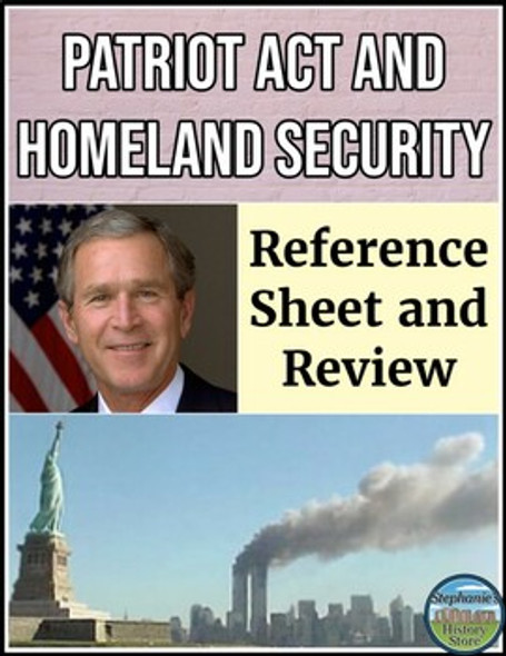 The Patriot Act and Homeland Security Reference Sheet and Review