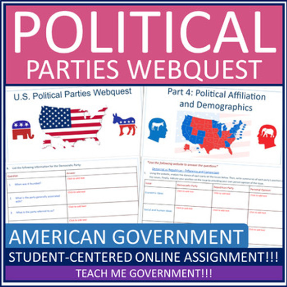 Political Parties Government Webquest Printable Worksheet or Google Slides