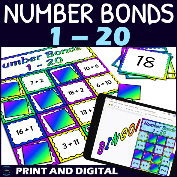 Number Bonds to 20 Activity - Bingo Game - Printable and Digital - Numbers 1-20