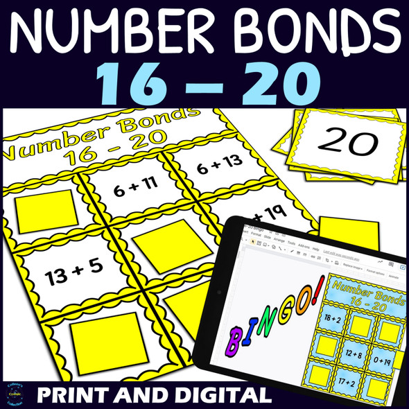 Number Bonds to 20 Activity - Bingo Game - Printable and Digital - Numbers 16-20