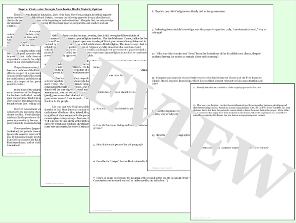 Engel v. Vitale Primary Source Analysis