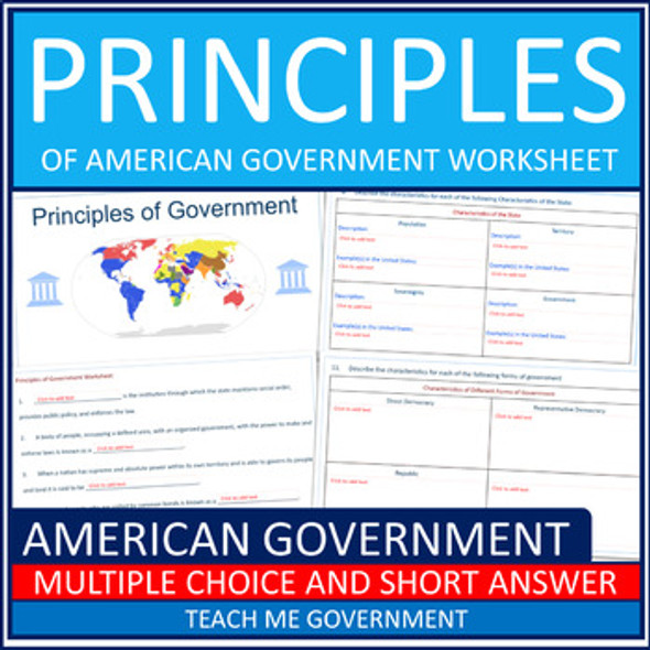 Principles of American Government Worksheet Printable or Google Slides