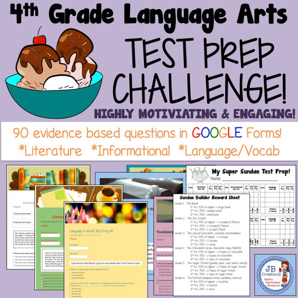 4th Grade STATE TEST Prep Language Arts CHALLENGE (using Google Forms!)