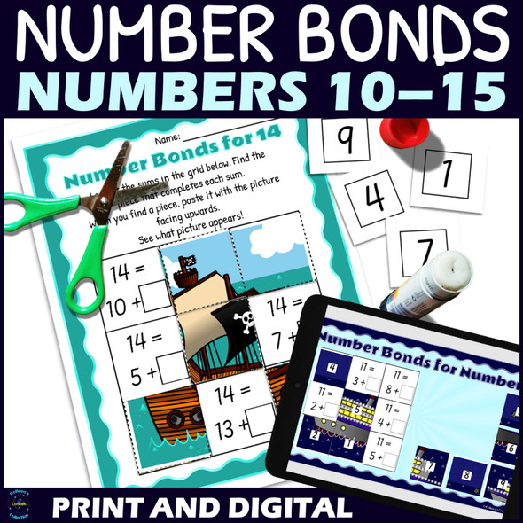 Number Bonds to 15 Activity - Cut and Paste Puzzle - 10-15 - Printable & Digital