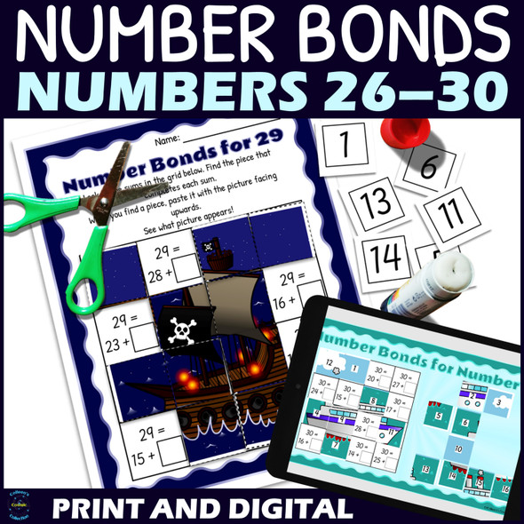 Number Bonds to 30 Activity - Cut and Paste Puzzle - 26-30 - Printable & Digital