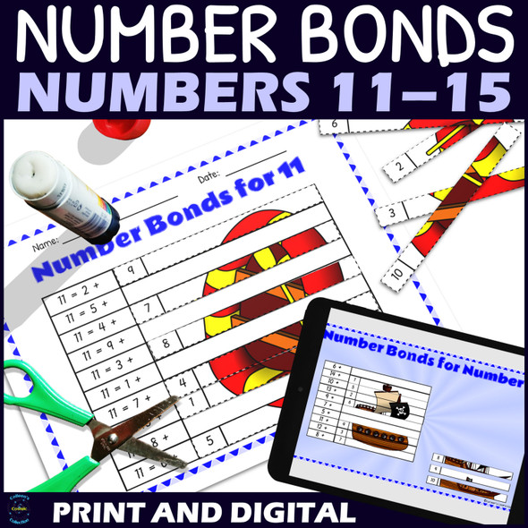 Number Bonds to 15 Practice - Cut and Paste Puzzle - 11-15