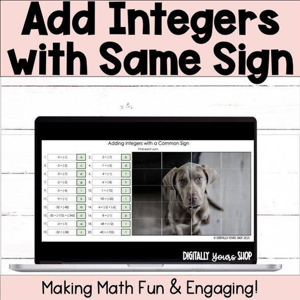 Adding Integers - Same Sign - Common Signs - Digital Self-Checking Activity