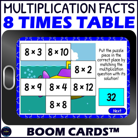 Multiplication Facts for 8 Times Table Practice - Mystery Pictures - Boom™ Cards