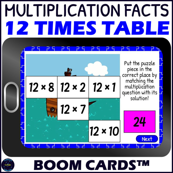 Multiplication Facts for 12 Times Table Practice - Mystery Pictures - Boom™ Cards