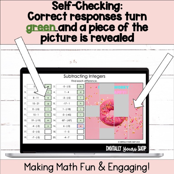 Subtracting Integers Self-Checking Digital Activity