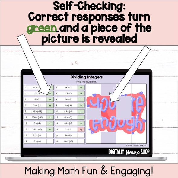 Divide Integers Self-Checking Digital Activity