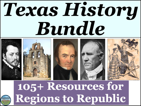 Texas History Activities Bundle from Regions to the Republic