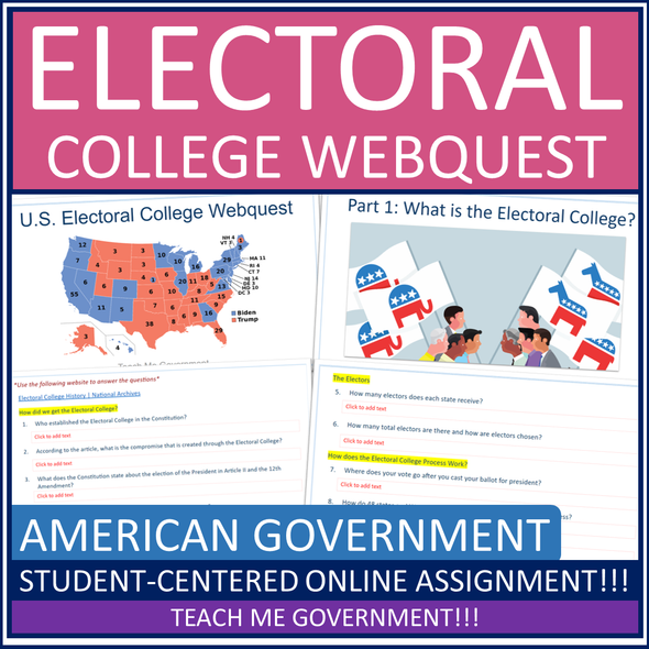 Electoral College American Government Webquest Worksheet or Google Slides