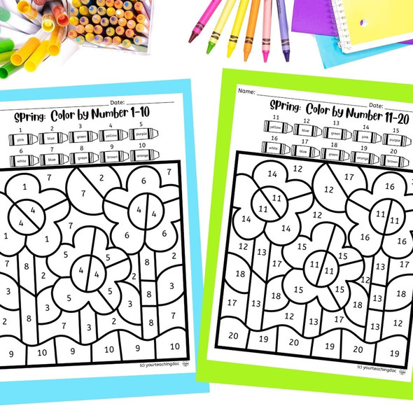 Spring Number Identification Worksheets to 20