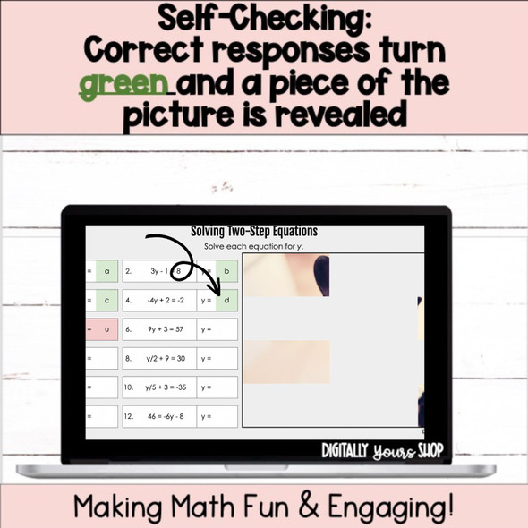 Solve Two-Step Equations Digital Self-Checking Activity
