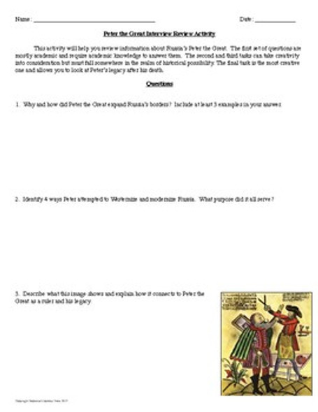 Peter the Great Interview Review Activity