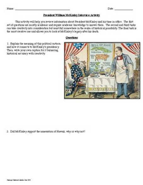 President William McKinley Interview Activity