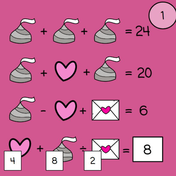 Valentine's Day Order of Operations Logic Picture Puzzles