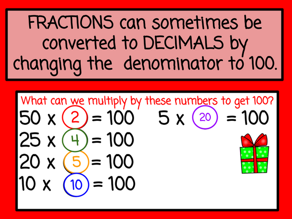 Christmas Fractions to Decimals with Number Chips