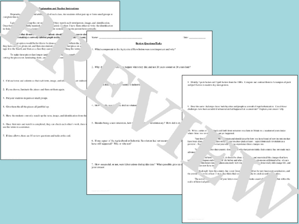 Industrial Revolution Vocabulary Mix and Match Review