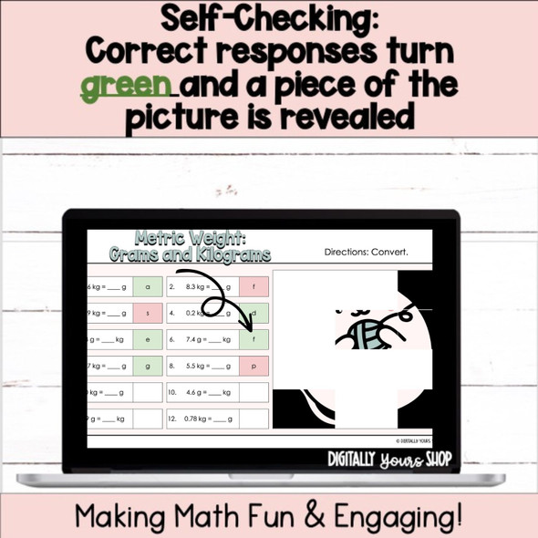 Change - Convert - Metric Weight Digital Self-Checking Math Activity