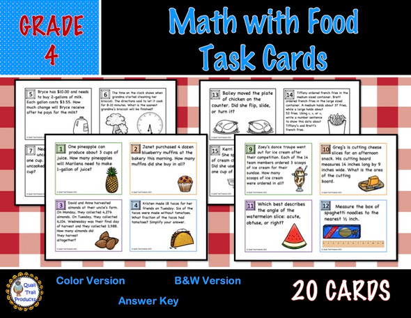 Grade 4 Math with Food Task Cards