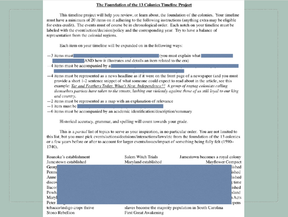 Foundation of the 13 Colonies Timeline Project