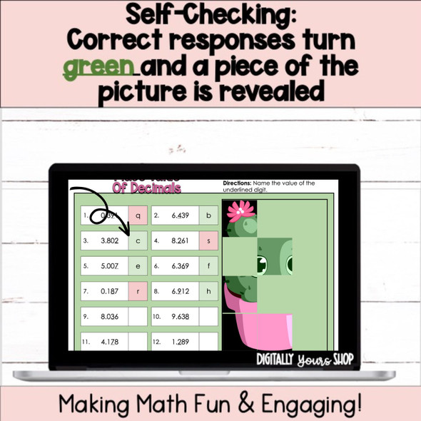 Place Value of Decimals Digital Self-Checking Activity