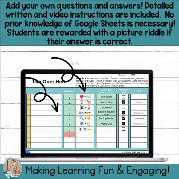 Editable Picture Riddle Template - Self-Checking Self-Grading Digital Activity 10 Questions Volume 1