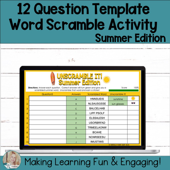 Editable Self-Checking & Self-Grading Template - Digital Activity Summer Edition 12 Questions